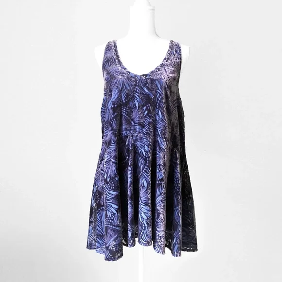 free people fairycore romantic fairy fantasy mini tunic dress blue floral velvet - Picture 9 of 9